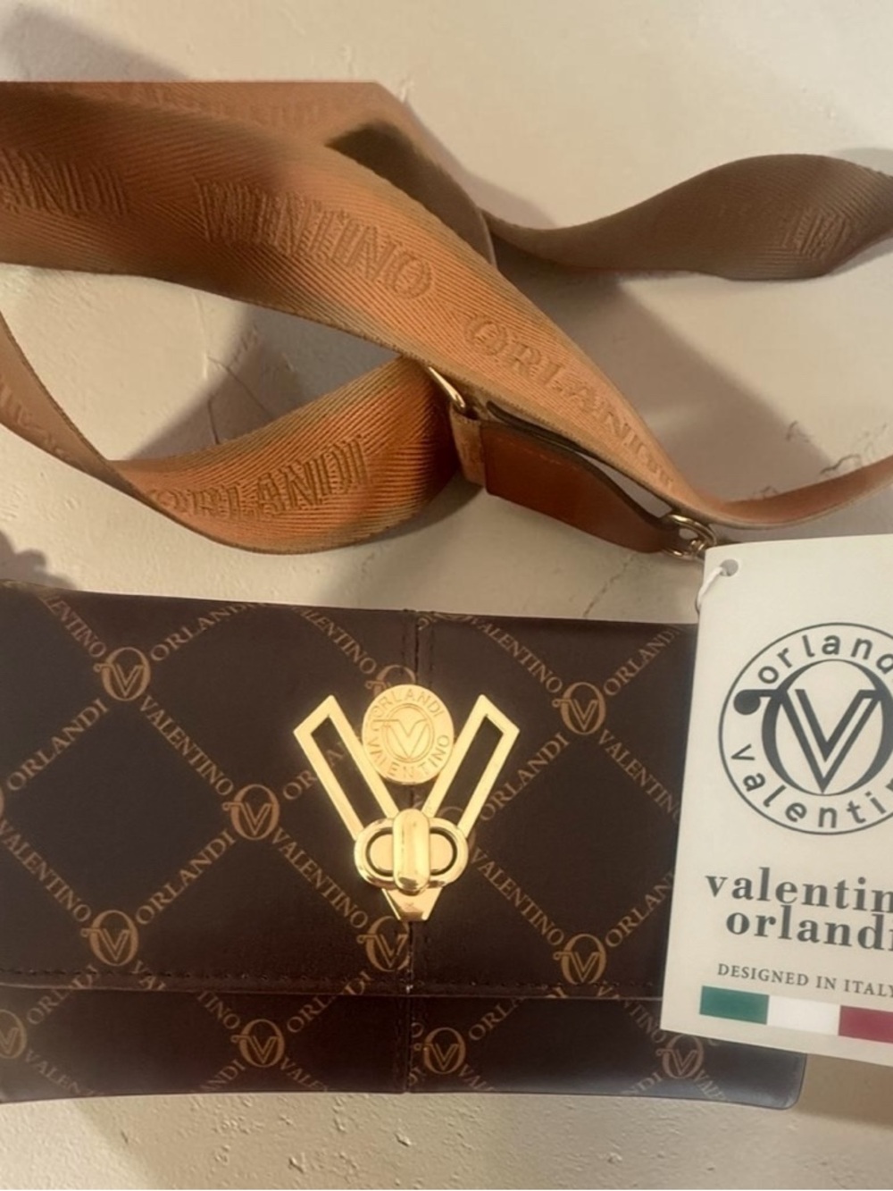 Valentino Orlandi Brown Crossbody Bag with Gold Hardware